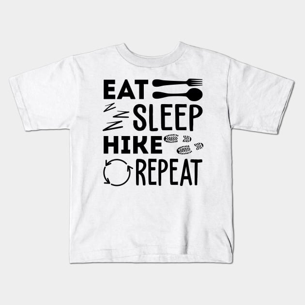 Eat Sleep Hike Repeat Kids T-Shirt by  Big Foot Shirt Shop